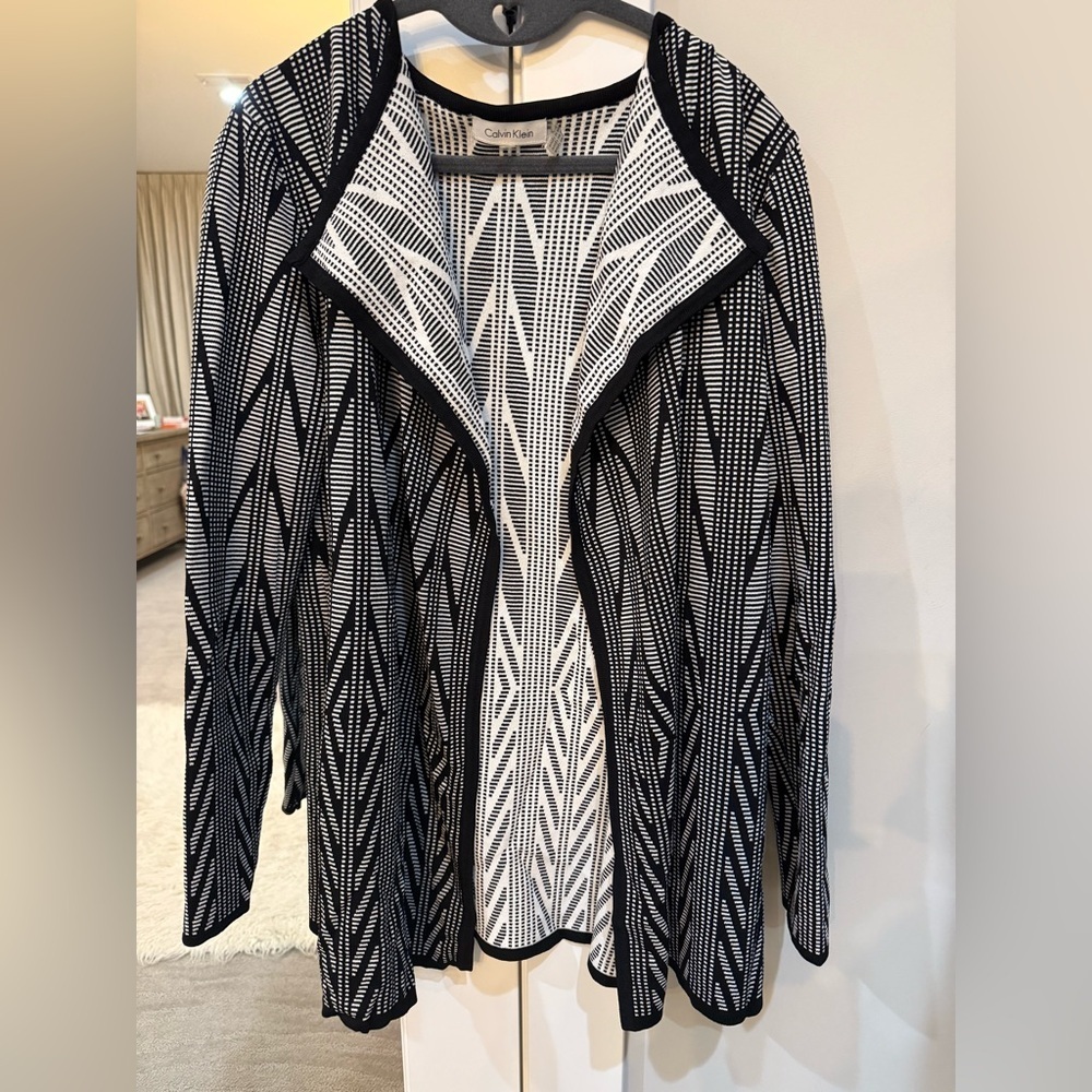 Calvin Klein Open Front Black and Cream Cardigan Size Medium